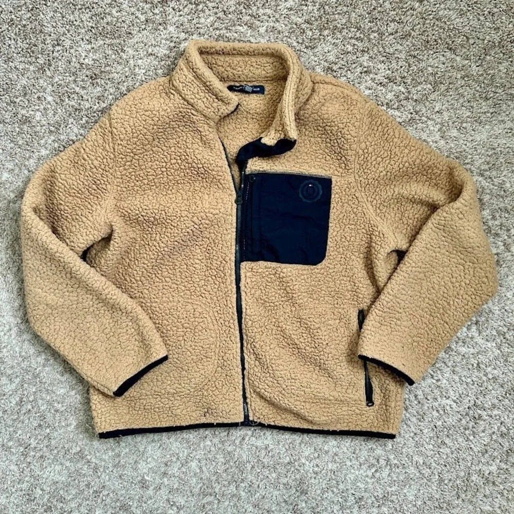Tommy Hilfiger Sherpa Fleece Jacket‎ I Tan Black Zip Up Casual Outerwear I XL